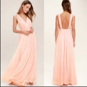 NWT Lulu's Dance the Night Away Blush Pink Backless Sleevless Maxi Dress Sz S